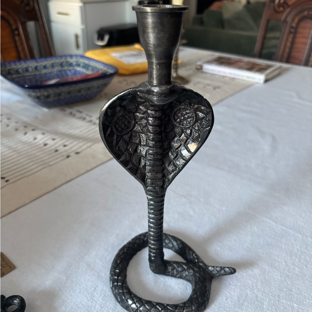 Decorative Cobra Snake Metal Candle Holder - Black